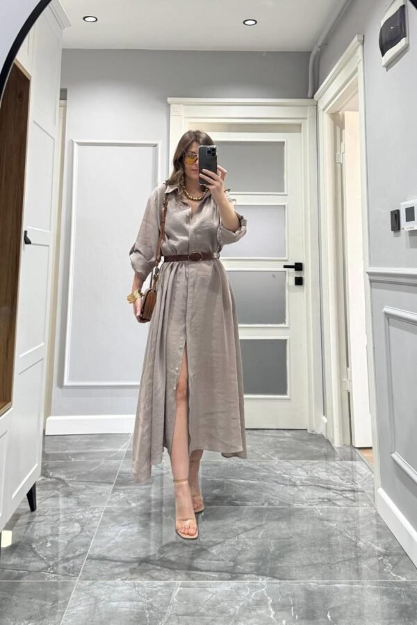 Belted Shirt Dress Mink