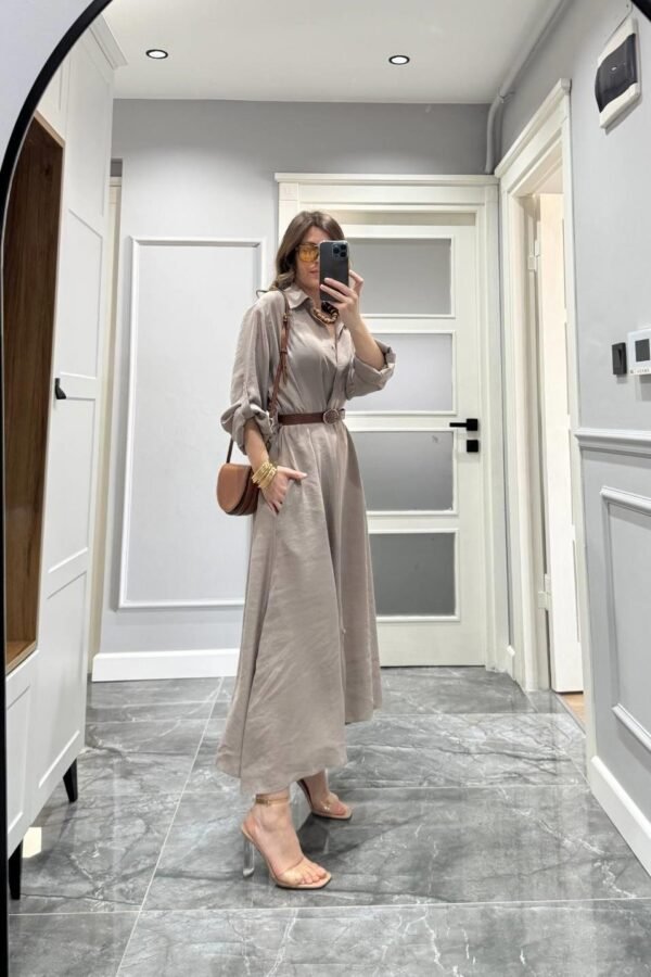 Belted Shirt Dress Mink