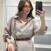 Belted Shirt Dress Mink