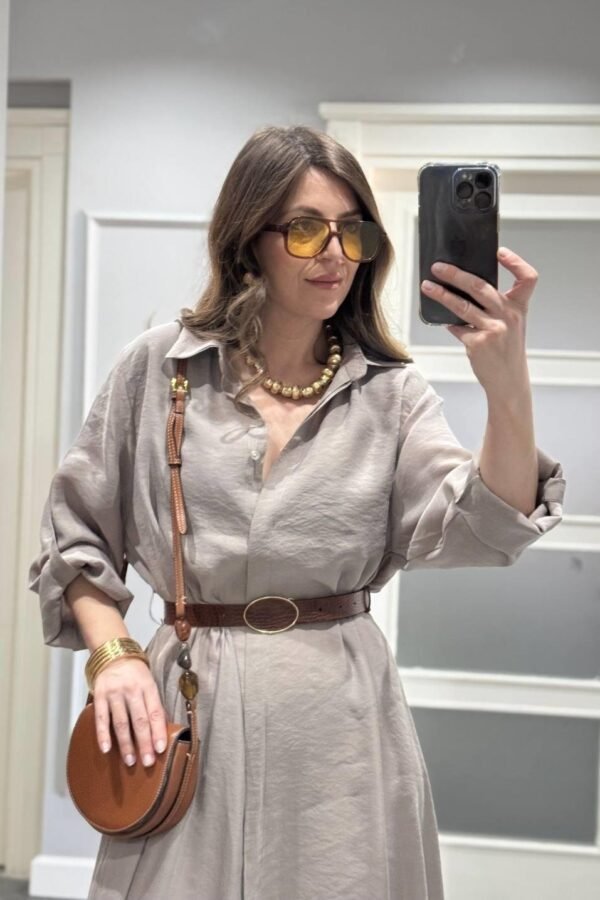 Belted Shirt Dress Mink