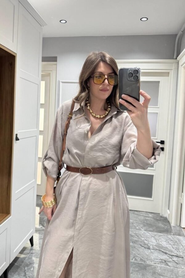 Belted Shirt Dress Mink