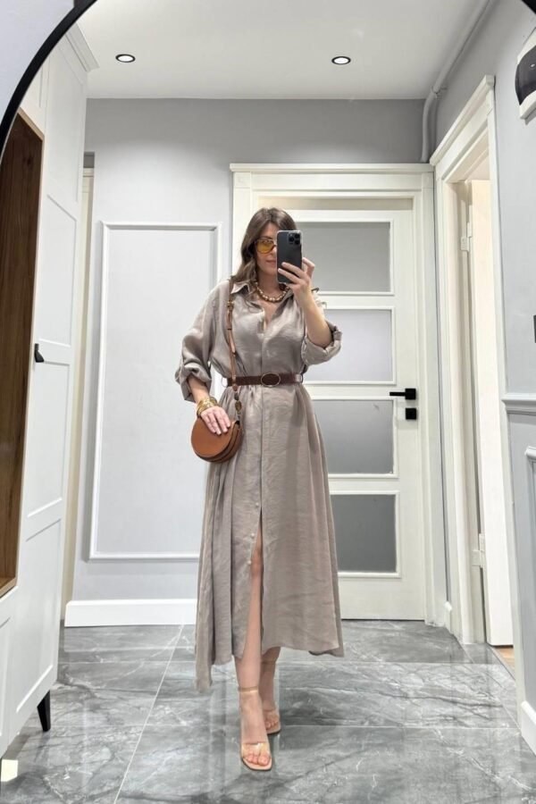 Belted Shirt Dress Mink