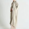 Women Beige Shawl Collar Long Knitwear Cardigan