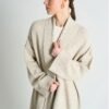 Women Beige Shawl Collar Long Knitwear Cardigan