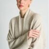 Women Beige Shawl Collar Long Knitwear Cardigan