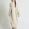 Women Beige Shawl Collar Long Knitwear Cardigan