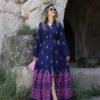 Navy Blue Pink Pattern Contrast Dress