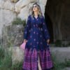 Navy Blue Pink Pattern Contrast Dress