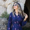 Navy Blue Pink Pattern Contrast Dress