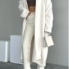 Women Cream Shawl Collar Long Knitwear Cardigan