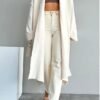 Women Cream Shawl Collar Long Knitwear Cardigan