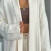 Women Cream Shawl Collar Long Knitwear Cardigan