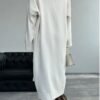 Women Cream Shawl Collar Long Knitwear Cardigan