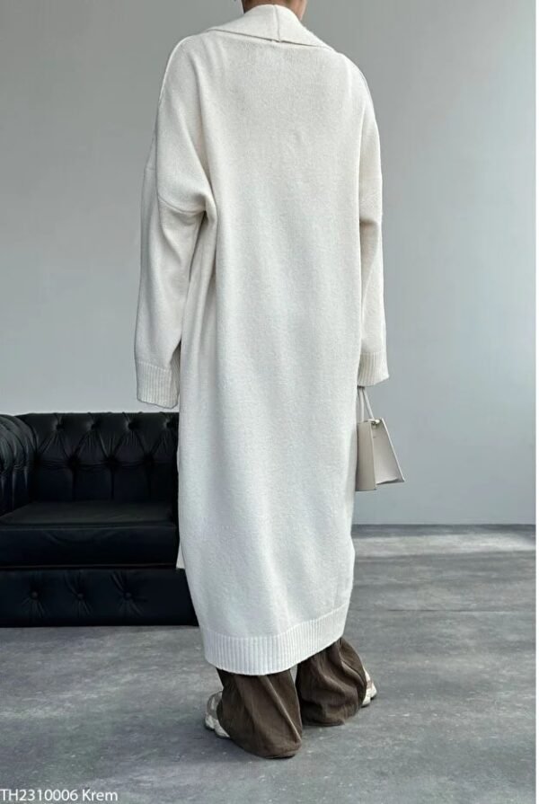 Women Cream Shawl Collar Long Knitwear Cardigan