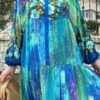 Blue Color Flower Pattern Viscose Dress