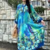 Blue Color Flower Pattern Viscose Dress