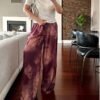 Women’s Satin Wide-Leg Pants in Artistic Batik Print