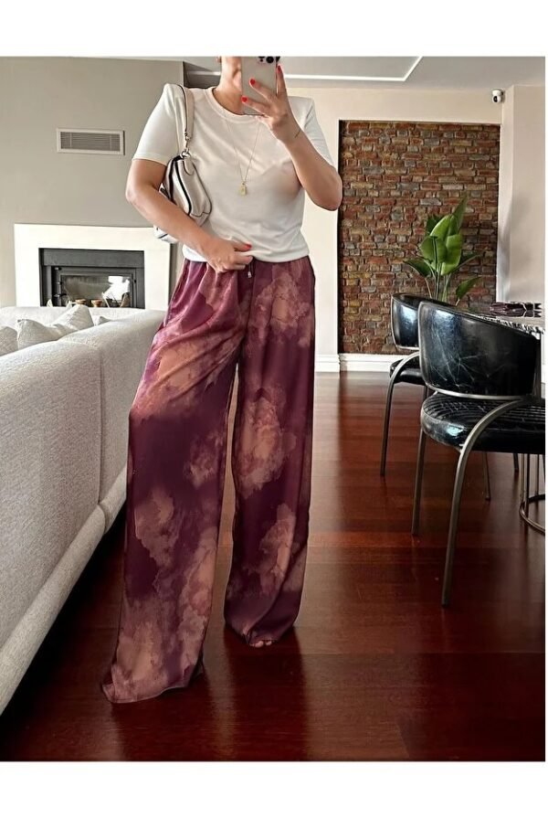 Women’s Satin Wide-Leg Pants in Artistic Batik Print
