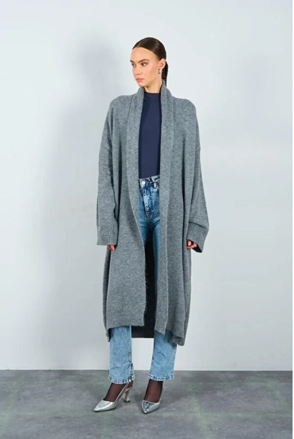 Front Open Knit Cardigan with Shawl Detail