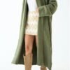 Woman Khaki Shawl Collar Long Knitwear Cardigan