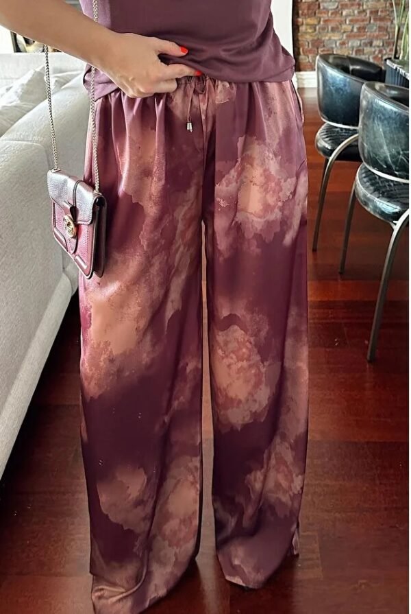 Women’s Satin Wide-Leg Pants in Artistic Batik Print