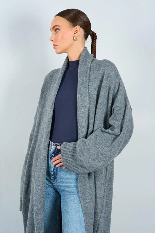 Front Open Knit Cardigan with Shawl Detail