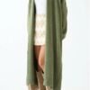 Woman Khaki Shawl Collar Long Knitwear Cardigan