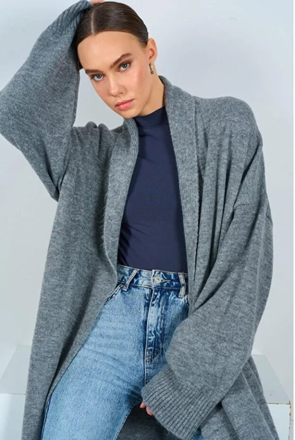 Front Open Knit Cardigan with Shawl Detail