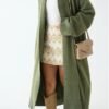 Woman Khaki Shawl Collar Long Knitwear Cardigan