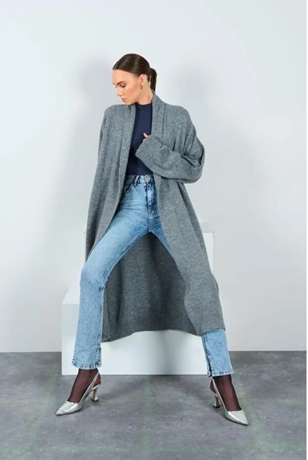 Front Open Knit Cardigan with Shawl Detail