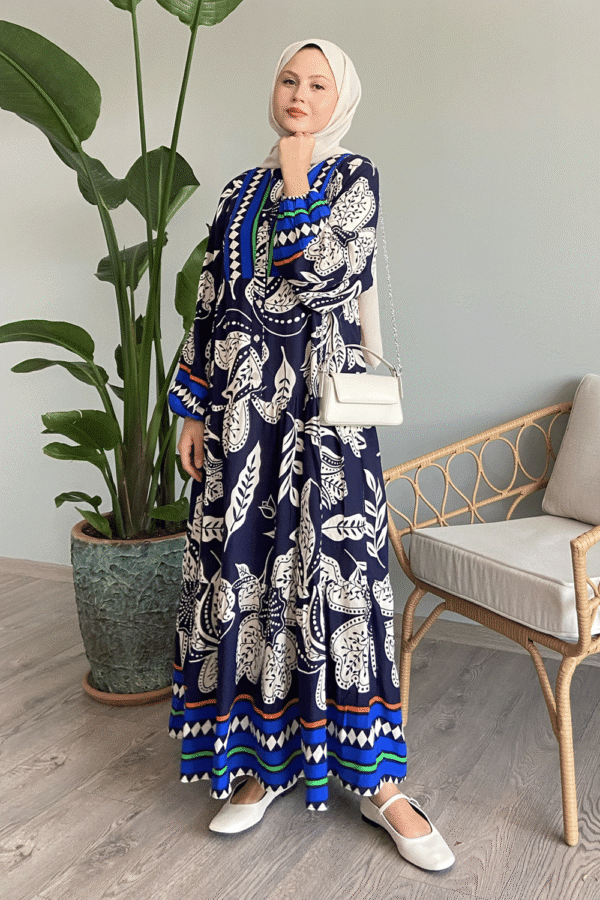 Women's Blue Mixed Print Dress