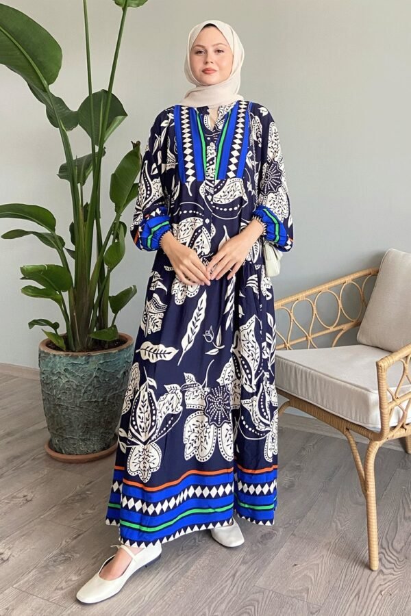 Women's Blue Mixed Print Dress