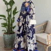 Women's Blue Mixed Print Dress
