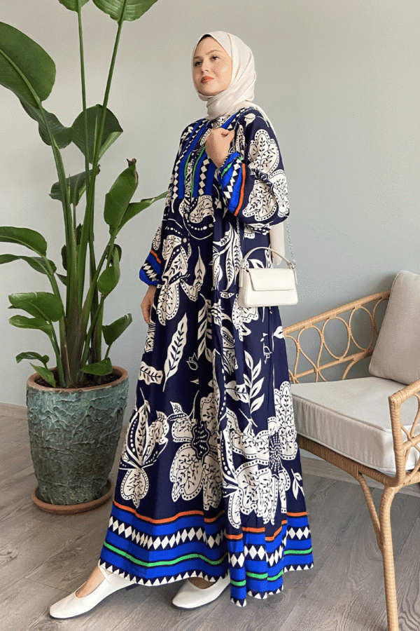Women's Blue Mixed Print Dress