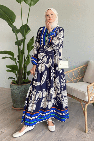 Women's Blue Mixed Print Dress