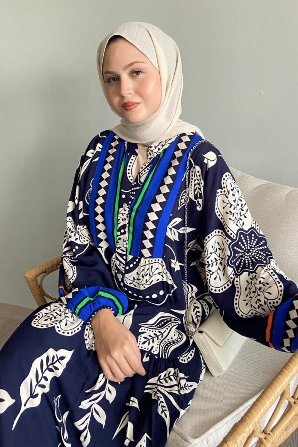 Women's Blue Mixed Print Dress