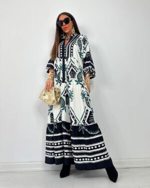 roco-elbise-beyaz-d9-1ed Oversized Graphic Print Maxi Dress for Women