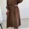 Elegant Long Sleeve Belted Shirt Dress