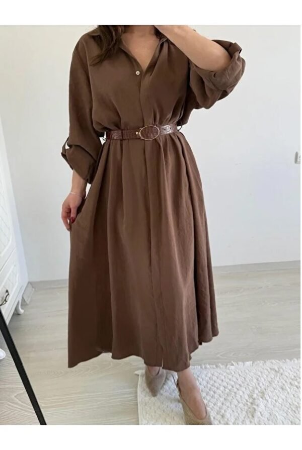 Elegant Long Sleeve Belted Shirt Dress