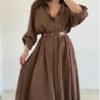 Elegant Long Sleeve Belted Shirt Dress
