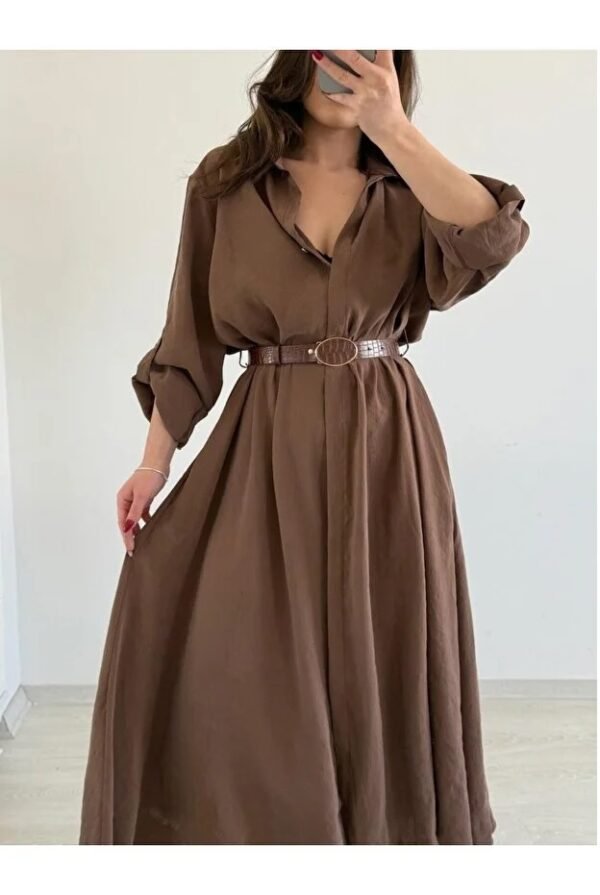 Elegant Long Sleeve Belted Shirt Dress