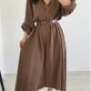 Elegant Long Sleeve Belted Shirt Dress