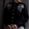 Beads Embroidery Embroidered Pearl Button Cardigan