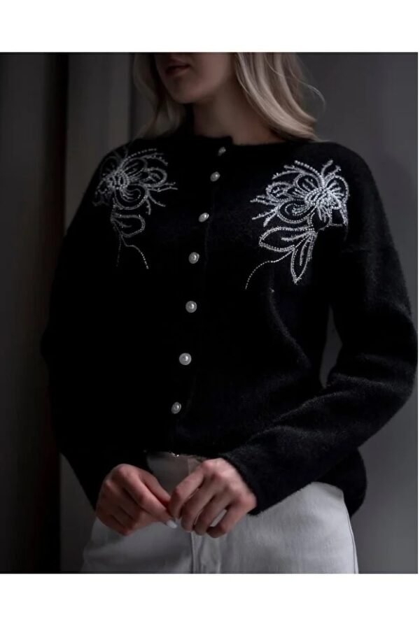 Beads Embroidery Embroidered Pearl Button Cardigan