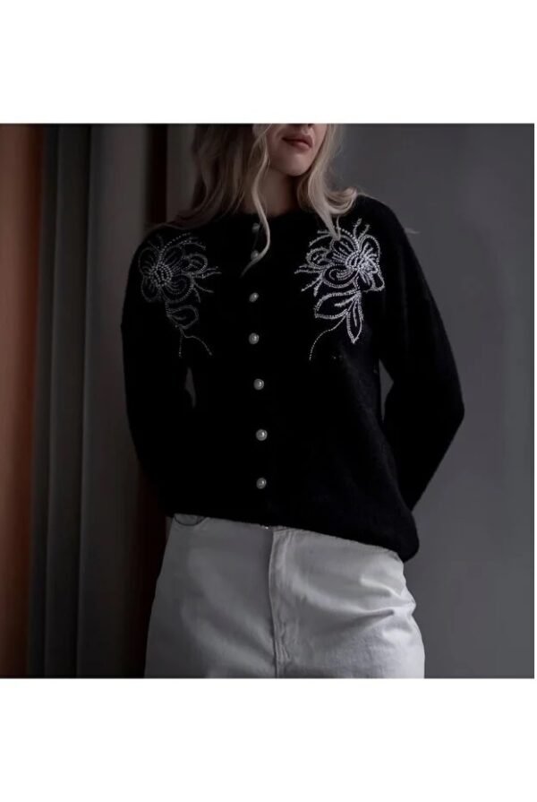 Beads Embroidery Embroidered Pearl Button Cardigan