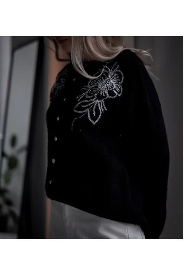 Beads Embroidery Embroidered Pearl Button Cardigan