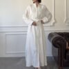 Elegant Ecru Embroidered Maxi Dress with Belt