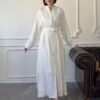 Elegant Ecru Embroidered Maxi Dress with Belt