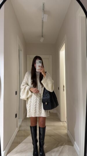 Oversized Cable Knit Dress for Women