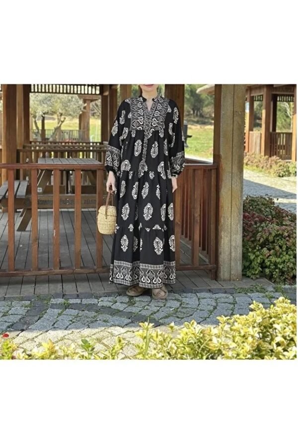 Authentic Patterned Black Viscose Dress